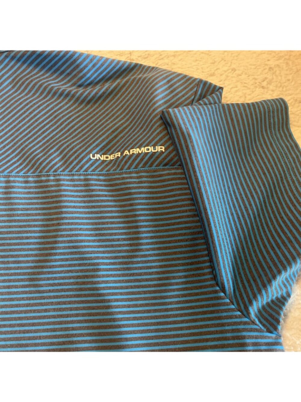 Under Armour HeatGear Golf Polo Shirt Blue Striped Loose Fit Mens Large - Picture 10 of 11